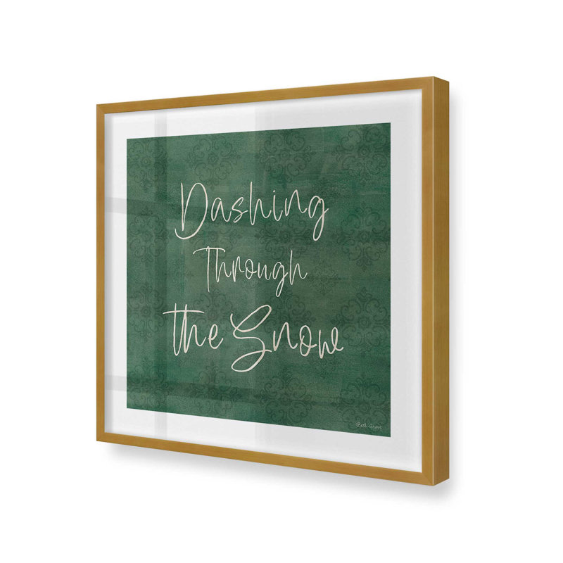 Imprimé Dashing Through the Snow, H 13,75 po x l 13,75 po, Cadre simple en or poli, bois massif