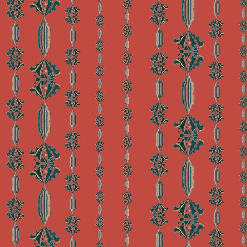 Charlie | Floral Stripe Wallpaper Double Roll, Green/Red/Beige/Teal/Blue