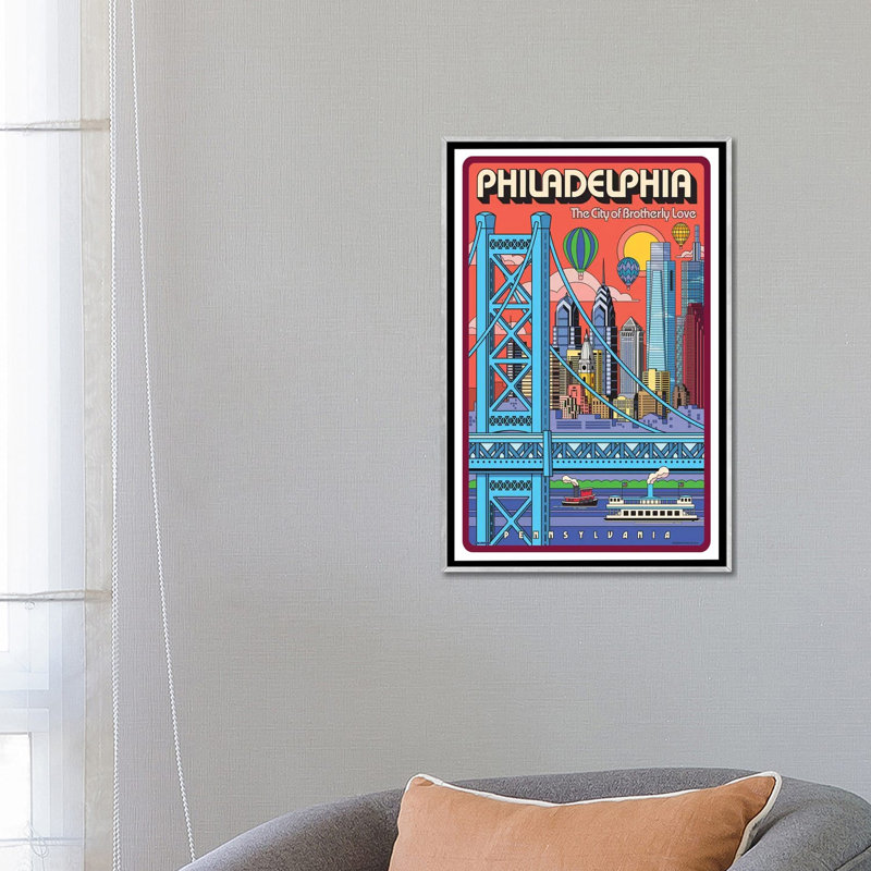 Affiche de voyage « Philadelphia pop art » par Jim Zahniser-impression d’art graphique, Toile avec cadre argenté