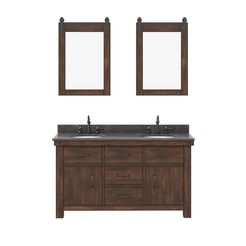 Aberdeen 60 In. Double Sink Carrara White Marble Countertop Vanity In Grizzle Gray With Mirrors, Carrara White, Rustic Sierra