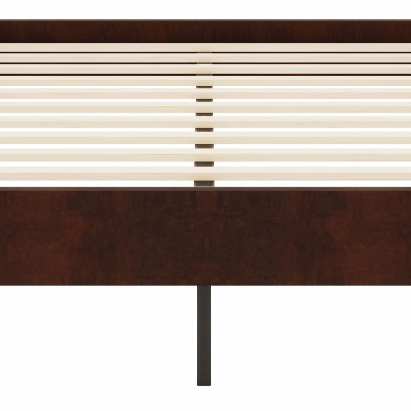 Base de lit plateforme moderne en bois avec lattes de bois et support en métal fiable, Chocolat