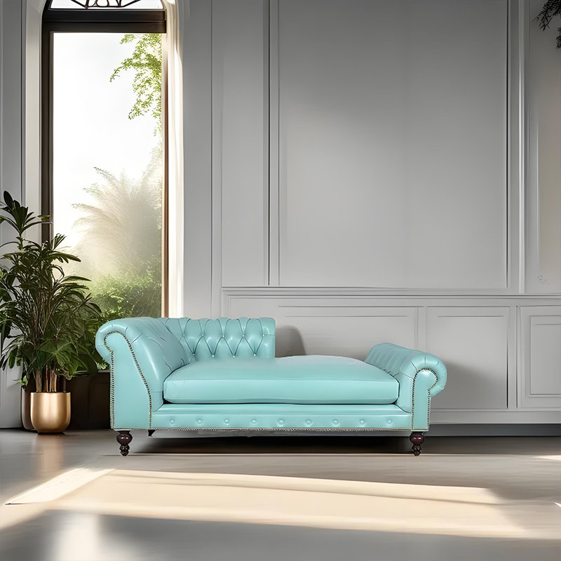 Méridienne moderne, confortable et tendance, Orienté à gauche (vu de face), Azure, Brun-roux