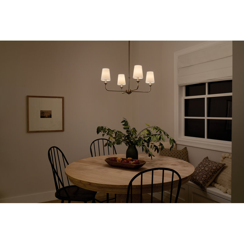Brushed Brass 4-Light Mini Chandelier with Fabric Shades