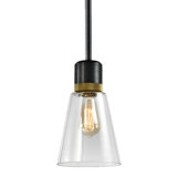 7" E26 Clear Bell Glass Pendant Light, Satin Brushed Black With Brass Metal Finish