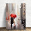 Impression sur toile Elegant City Rain Couple Red Umbrella - Urban Studio-365288439