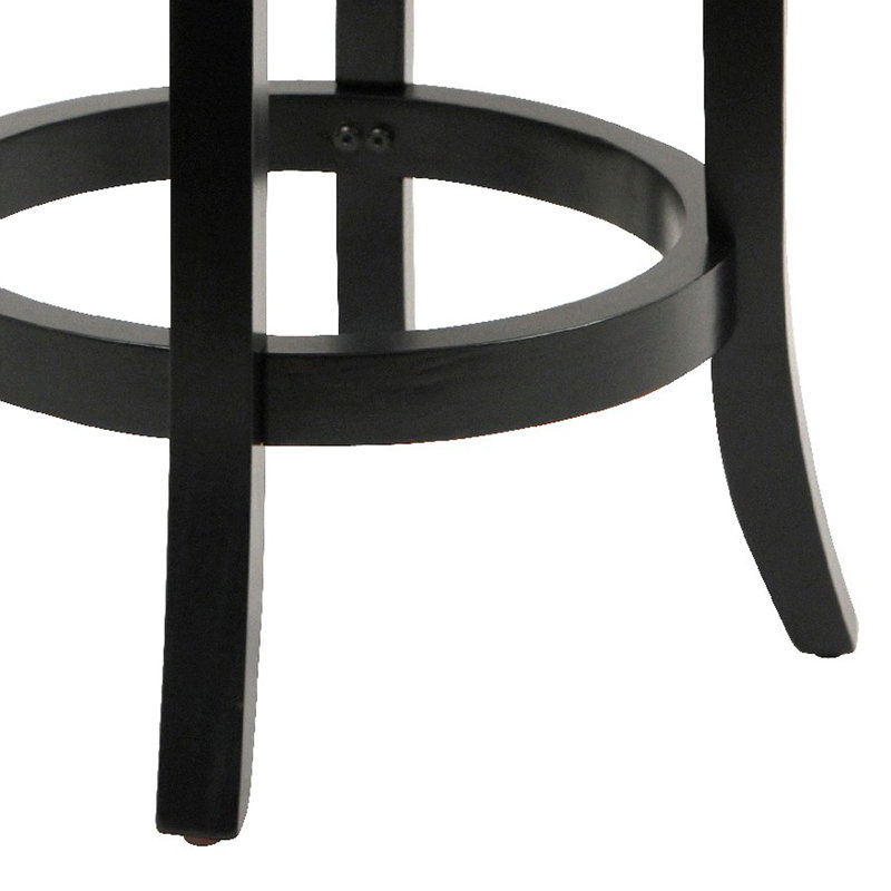 Elegant Sabi 24" Swivel Counter Stool in Black Vegan Leather and Solid Wood