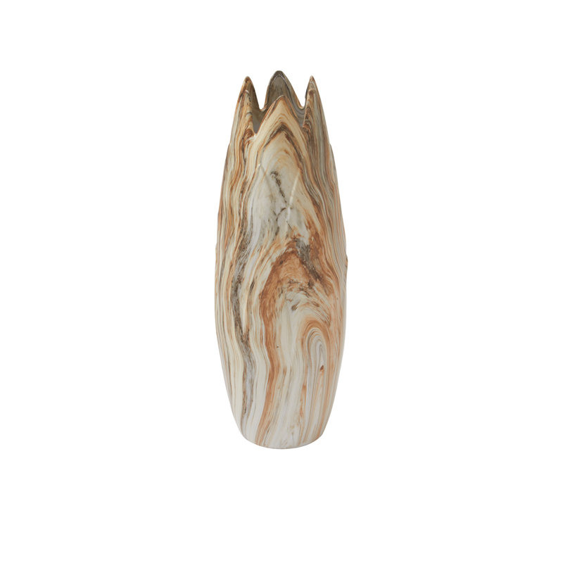 Beige Marbled Ceramic Organic-Shaped Table Vase