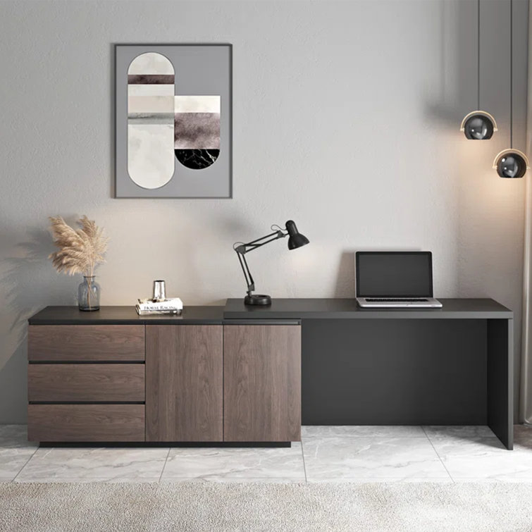 Nadra 95'' Home Office Desk Extendable Desk with Storage Drawers and Cabinet