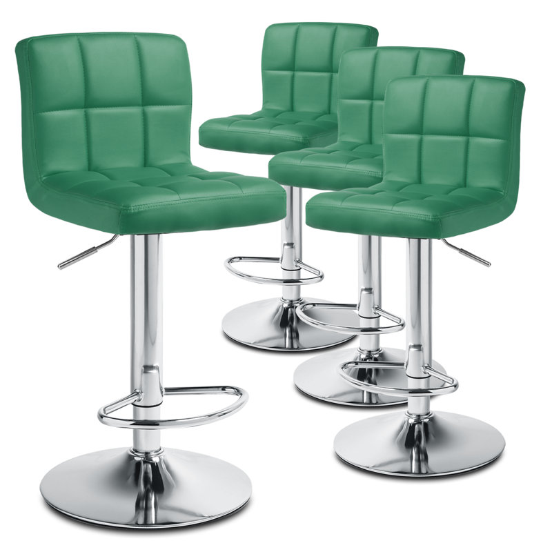 Martel Swivel Adjustable Height PU Leather Bar Stool with Backrest, Hunter Green, 4