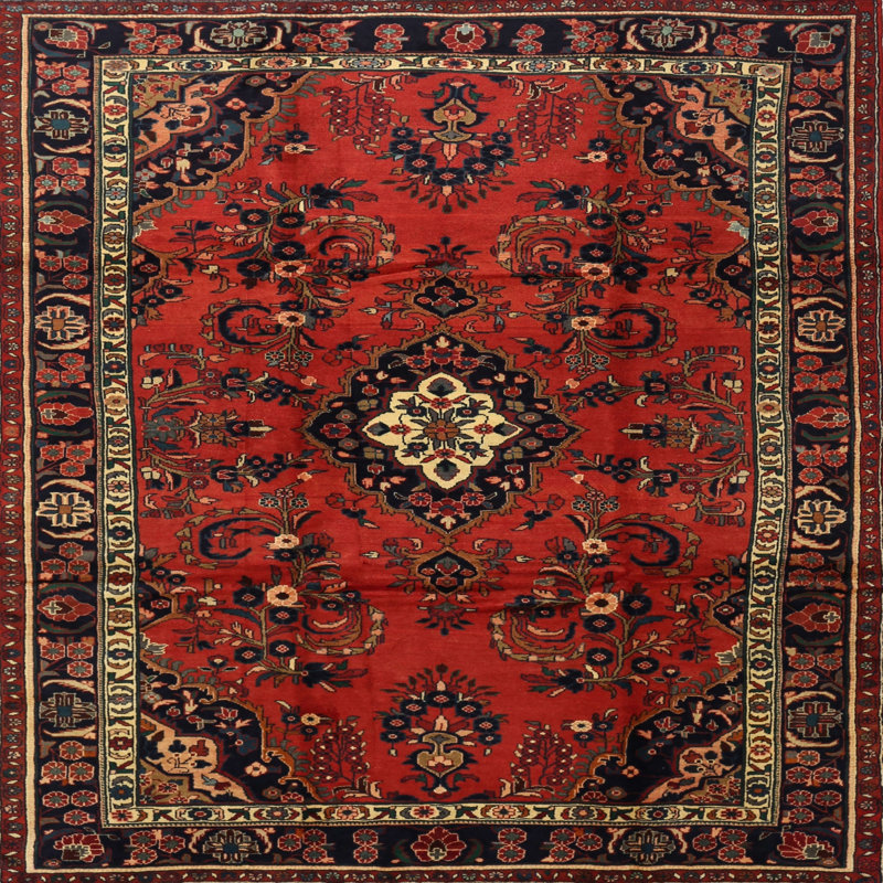Tapis traditionnel rouge / noir, Carré 4 pi