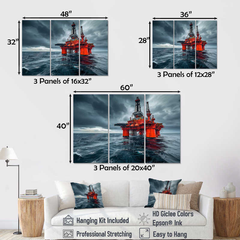 Ensemble de salon mural rouge / gris Winter Drilling Dynamics, H 28 po x l 36 po x P 1 po
