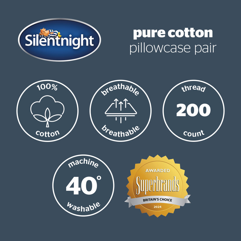 Silentnight Pure Cotton 200 TC Pillowcases, Purple