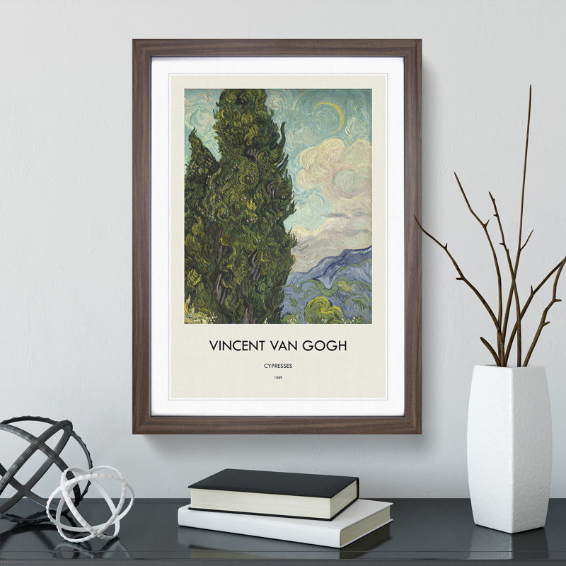 Cypresses by Vincent Van Gogh - Single Picture Frame Print, 36cm H x 27cm W x 2cm D, Walnut Framed