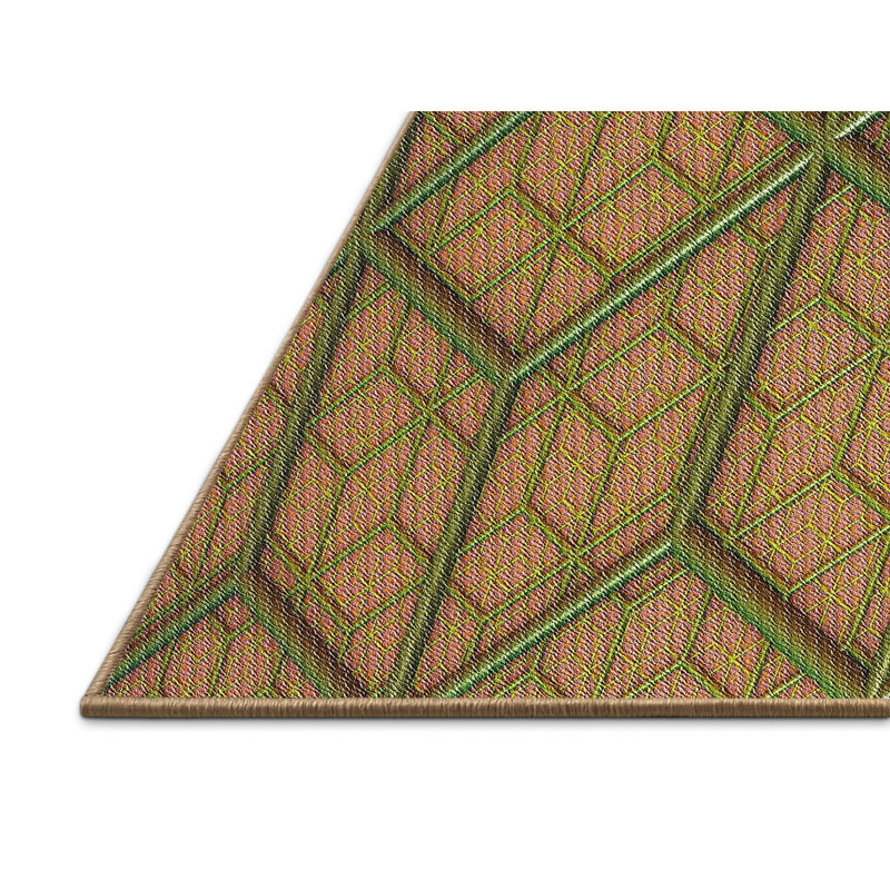 Tapis orange/vert à motifs, Rectangle 5 pi x 7 pi