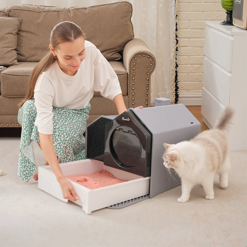 Bac à litière pour chat avec couvercle, bac à litière recouvert, facile à nettoyer, bac à litière à capuchon avec tapis pour litière, récupérateur de particules