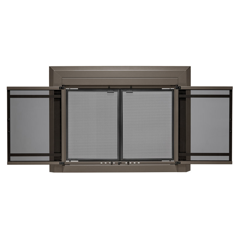 Porte de foyer en acier de style armoire, H 33,03 po x l 43,54 po x P 1,81 po, Bronze huilé