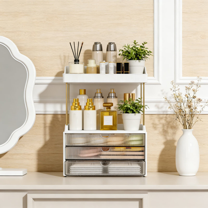 Ensemble de 2 organisateurs de maquillage transparents avec 6 tiroirs, 5 niveaux de rangement pour la salle de bain et la coiffeuse pour les cosmétiques, les soins de la peau, les parfums, les fournitures de bureau et les bijoux