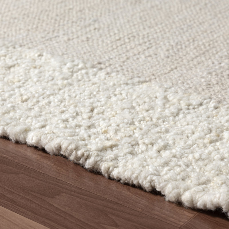 Farmhouse Bordered Hand-Woven Wool Blend Indoor Area Rug, Rectangle 7'9" x 9'9", Ivory