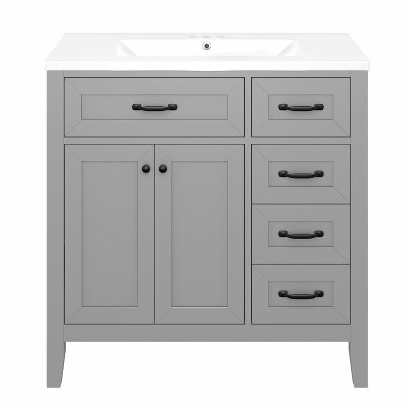 Meuble-lavabo de 36 pouces avec lavabo, finition verte moderne et conception rainurée unique pour des salles de bain élégantes