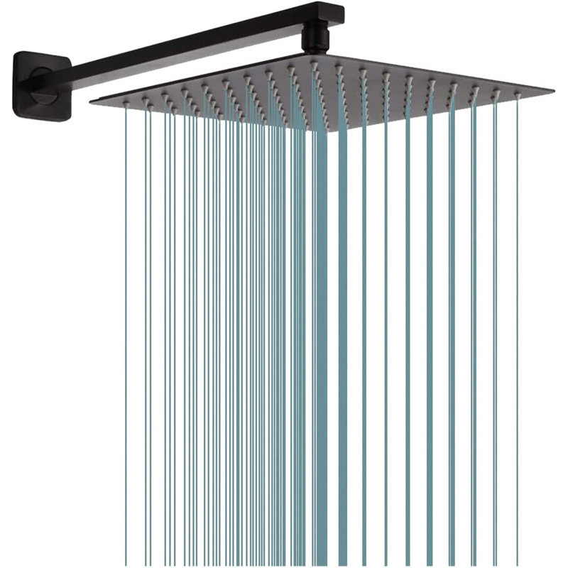 Premium Square Rainfall Shower System With 16" Extension Arm, Matte Black