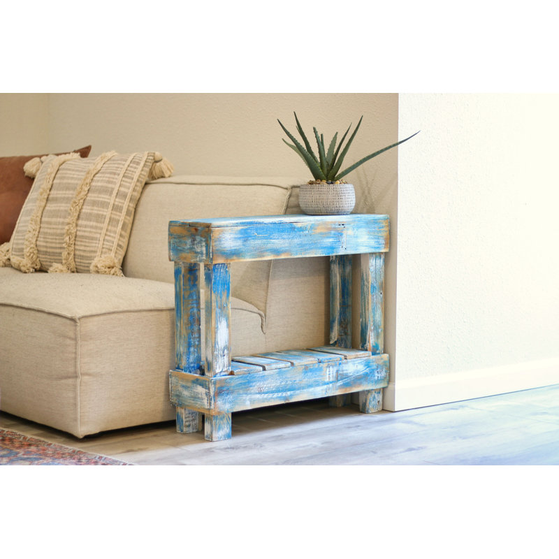 Table de bout en bois massif de 23 po de hauteur Yasmyn, Bleu