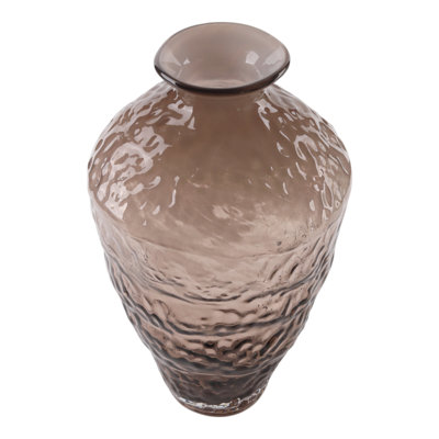 Contemporary Textured Glass Vase For Home Decor - Decorative Flower Vase Perfect For Table Centerpiece, Entryway, And Living Room Decor - 15",  Brown