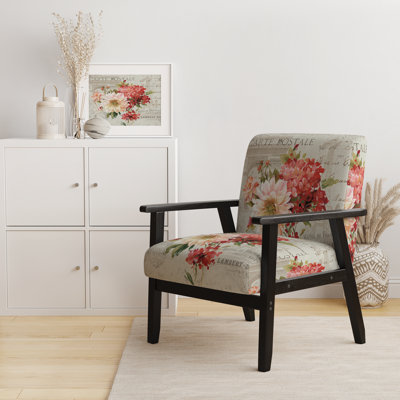 «Hax - Fleurs peintes en rouge sur carte postale III - Fauteuil d'appoint rembourré de style campagnard