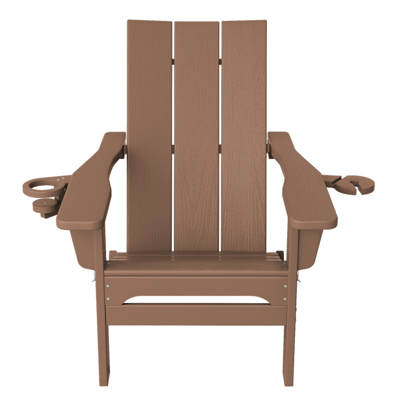 Wolak Folding Adirondack Chair with Cup Holder, Brown