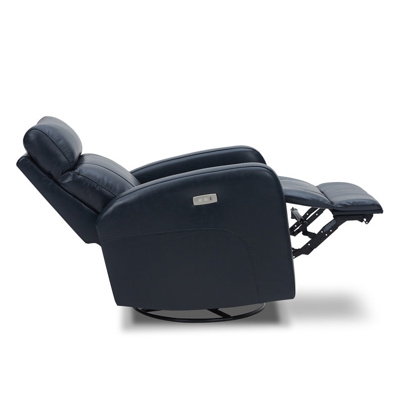 Arrianna-Fiona Genuine Leather Swivel Power Recliner, Navy Genuine Leather
