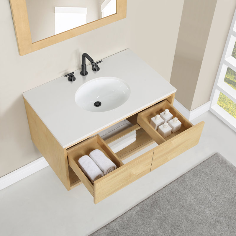 Redbridge 36'' Single Wall Mounted Bathroon Vanity with Quartz Top