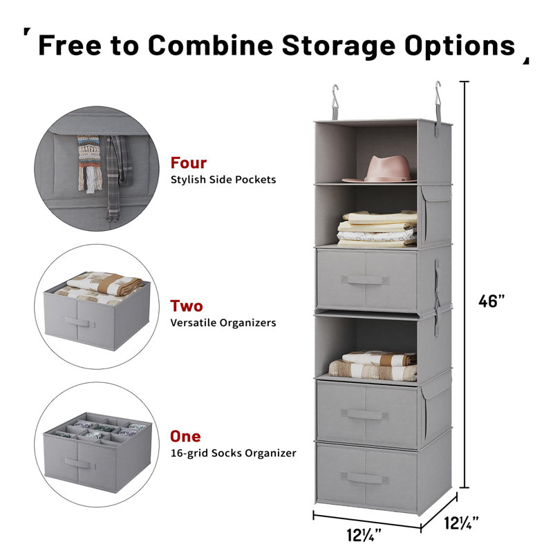 Organisateur de garde-robe à 6 tablettes, Gris moyen
