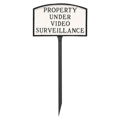 Small Arch Property Under Video Surveillance Statement Plaque Sign with Lawn Stake
