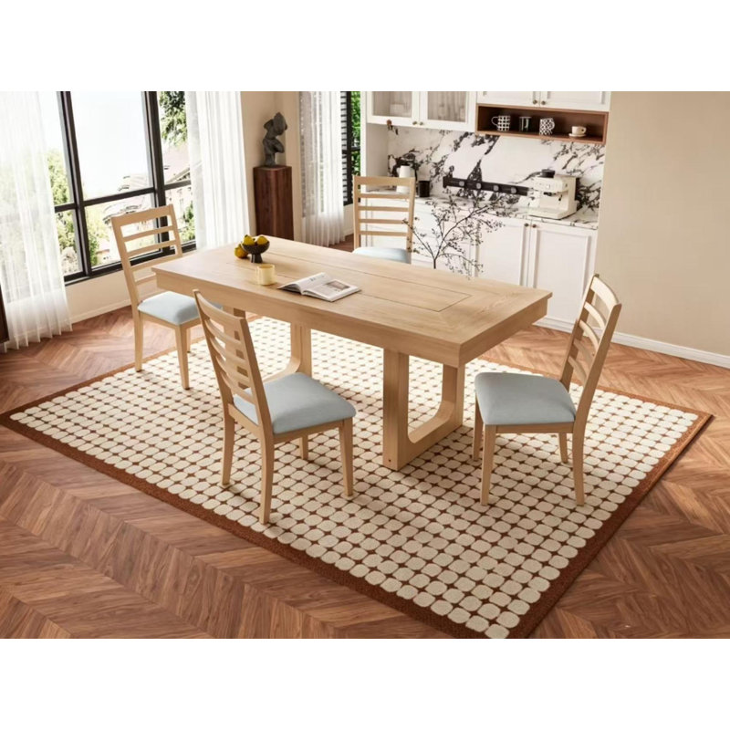 Ensemble de salle à manger extensible de style campagnard | Table en bois de 78 po avec rallonge de 18 po et 4 chaises rembourrées, 5 pièces