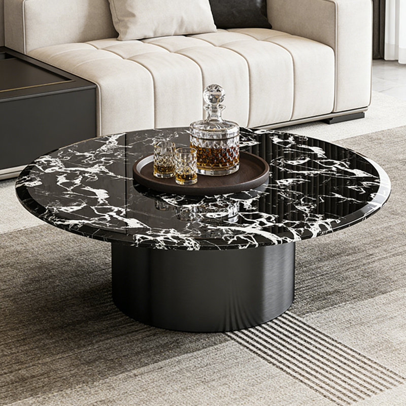 Table basse Modern, H 15,75 po x L 39,37 po x l 39,37 po, Blanc/Noir