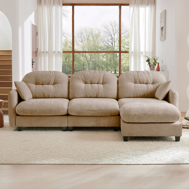 Basic Sectional Sofa, Modular  Sofa L-Shaped Couch With Ottoman, Premium Chenille Fabric,Tufted Cushion Backrest Design,Ergonomic Design