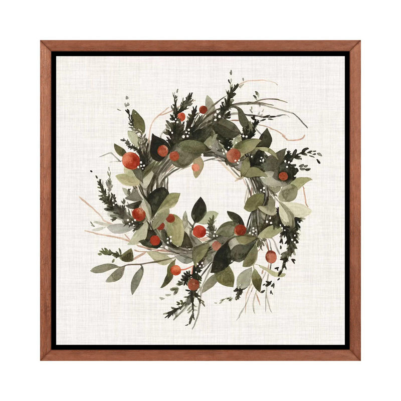 «Farmhouse Wreath II», reproduction d'art, H 26 po x l 26 po x P 1,5 po, Cadre bois classique