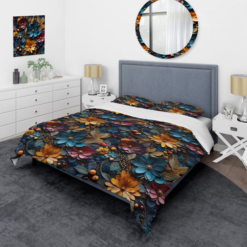 Ensemble de housse de couette Dahlia Mandalas, Housse de couette pour très grand lit et 2 très