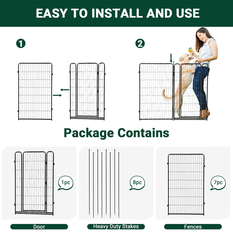 8 Panels Heavy Duty Dog Playpen, Metal Dog Fence Indoor Outdoor Pet Puppy Playpens, Portable Dogs xercise Pen with Doors, Dogs Pen for RV Camping Yard Garden - 27 × 48 inch