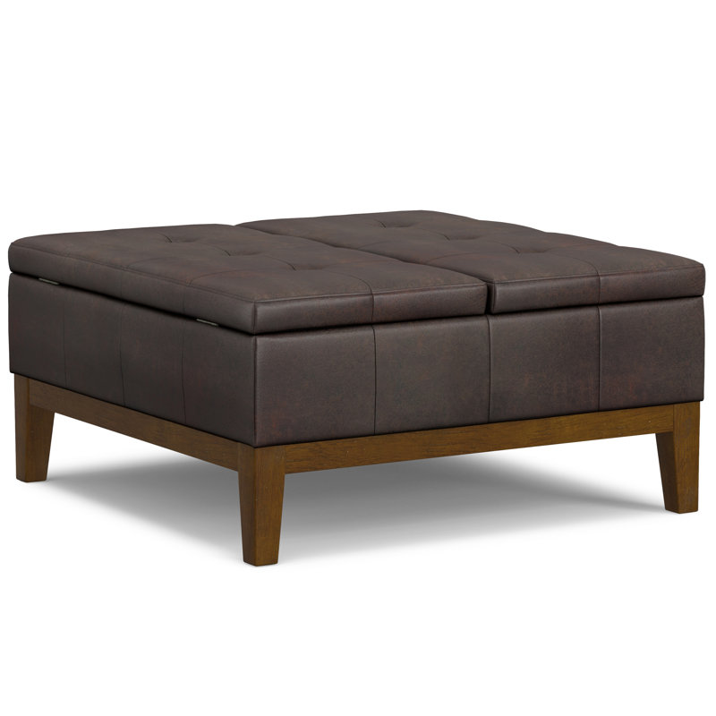 Repose-pieds rembourré avec rangement capitonné Dover, Marron foncé