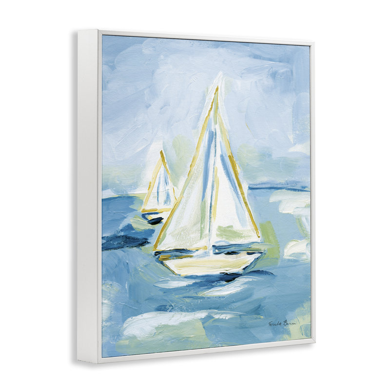  Setting Sail on Sea Giclee Art by Farida Zaman, H 14 po x l 11 po, Giclée encadrée blanc bord de mer