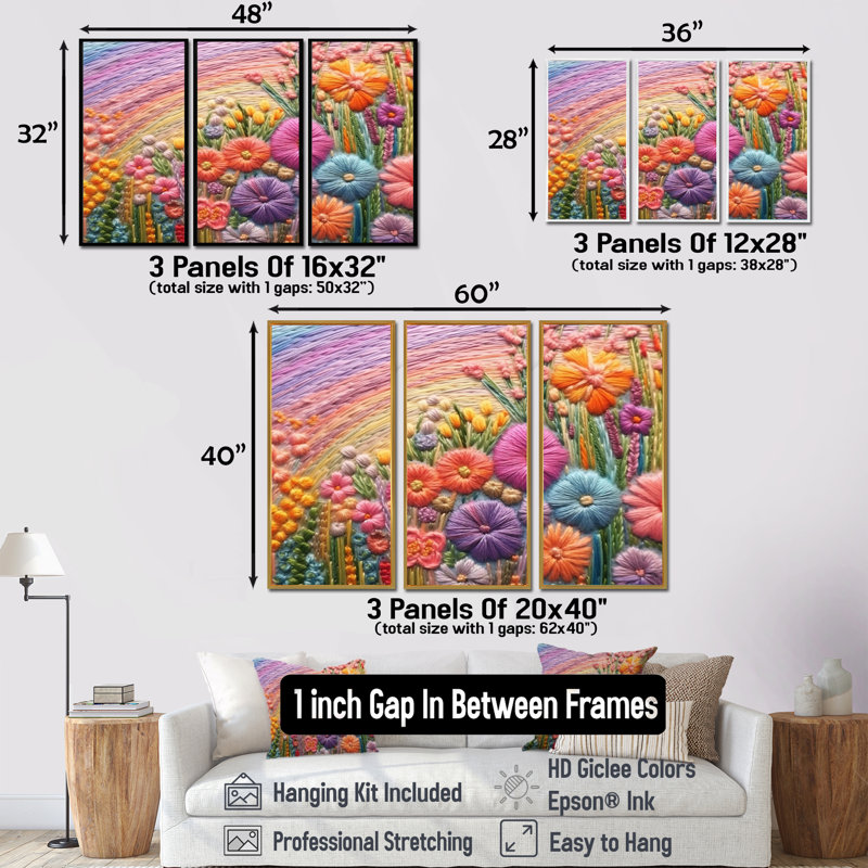 Nolann - Ensemble d'art mural fleurs sauvages, Cadre flottant noir, H 32 po x l 48 po x P 1 po
