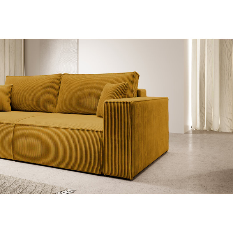Ahlayah 257Cm Square Arm Sofa Bed, Mustard Yellow