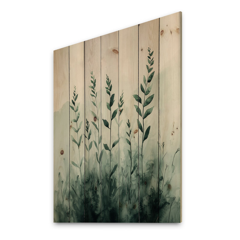 Herbes monochromes Minimalisme I - Décoration murale en bois d'herbes florales - sur bois de pin naturel