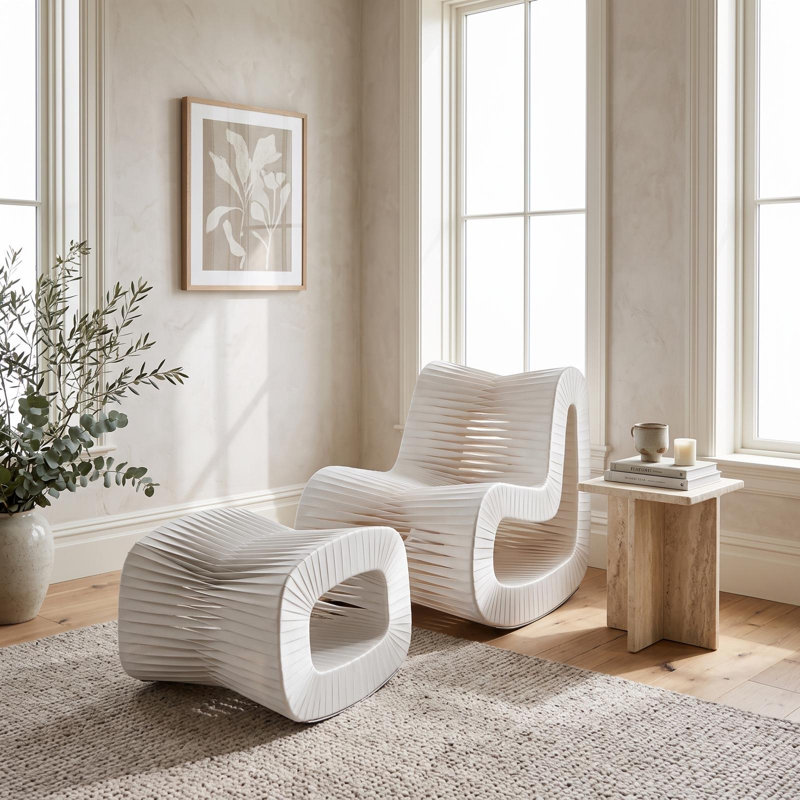 Seat Belt 24" Wide Ottoman, White Cotton