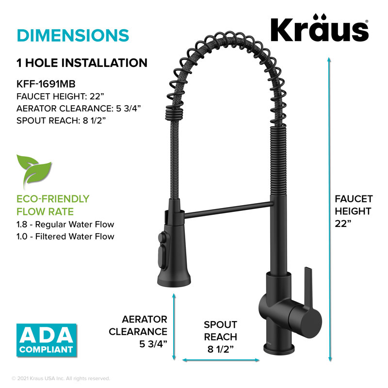 KRAUS Britt 2-In-1 Commercial Style Pull-Down Single Handle Water Filter Kitchen Faucet In Spot-Free With Purita 2-Stage Under-Sink Filtration System