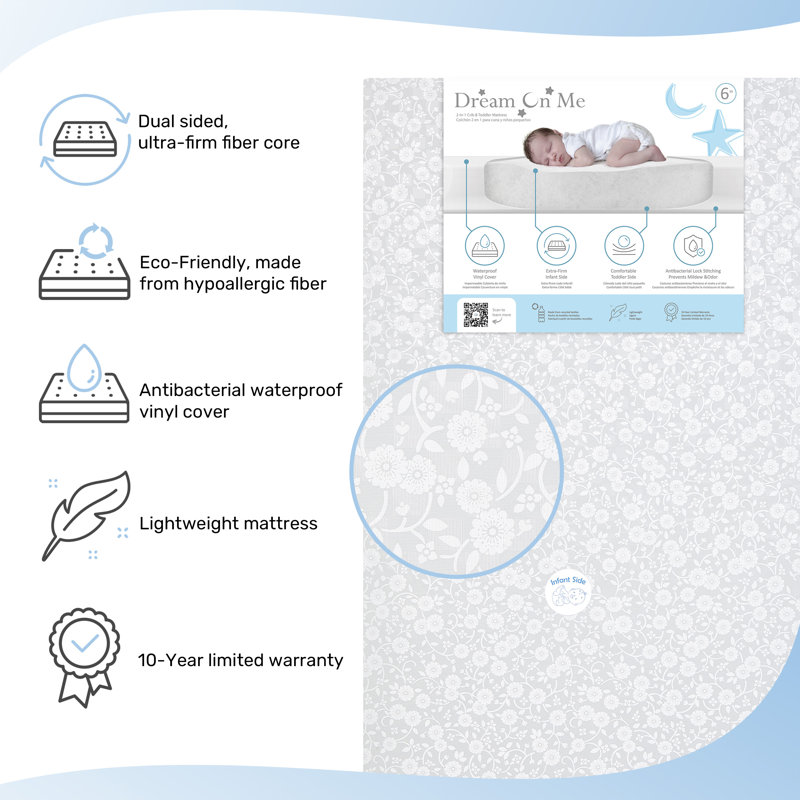 White Gel Memory Foam Waterproof Crib and Toddler Mattress