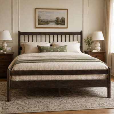 Traditional Queen Size Pinewood Platform Bed with Headboard, Footboard and Under-Bed Storage Space