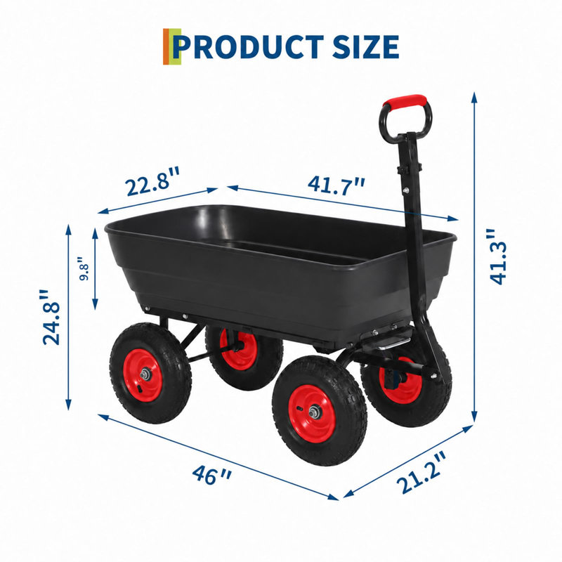 41.3 H x 46 W Cart, Red hub, black bucket