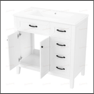 36Inch Bathroom Vanity With Sink,Solid Frame And MDF Board