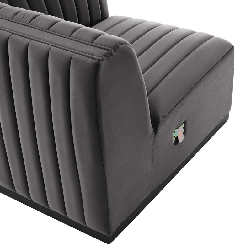 Conjure Channel Tufted Sofa by Modway, Black, Gray Velvet, 28" H x 155" W x 36.5" D